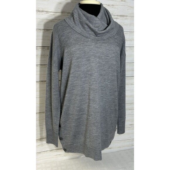 Adrienne Vittadini MEDIUM Gray 100% Extra Fine Merino Wool COWL Collar Sweater - Picture 1 of 16